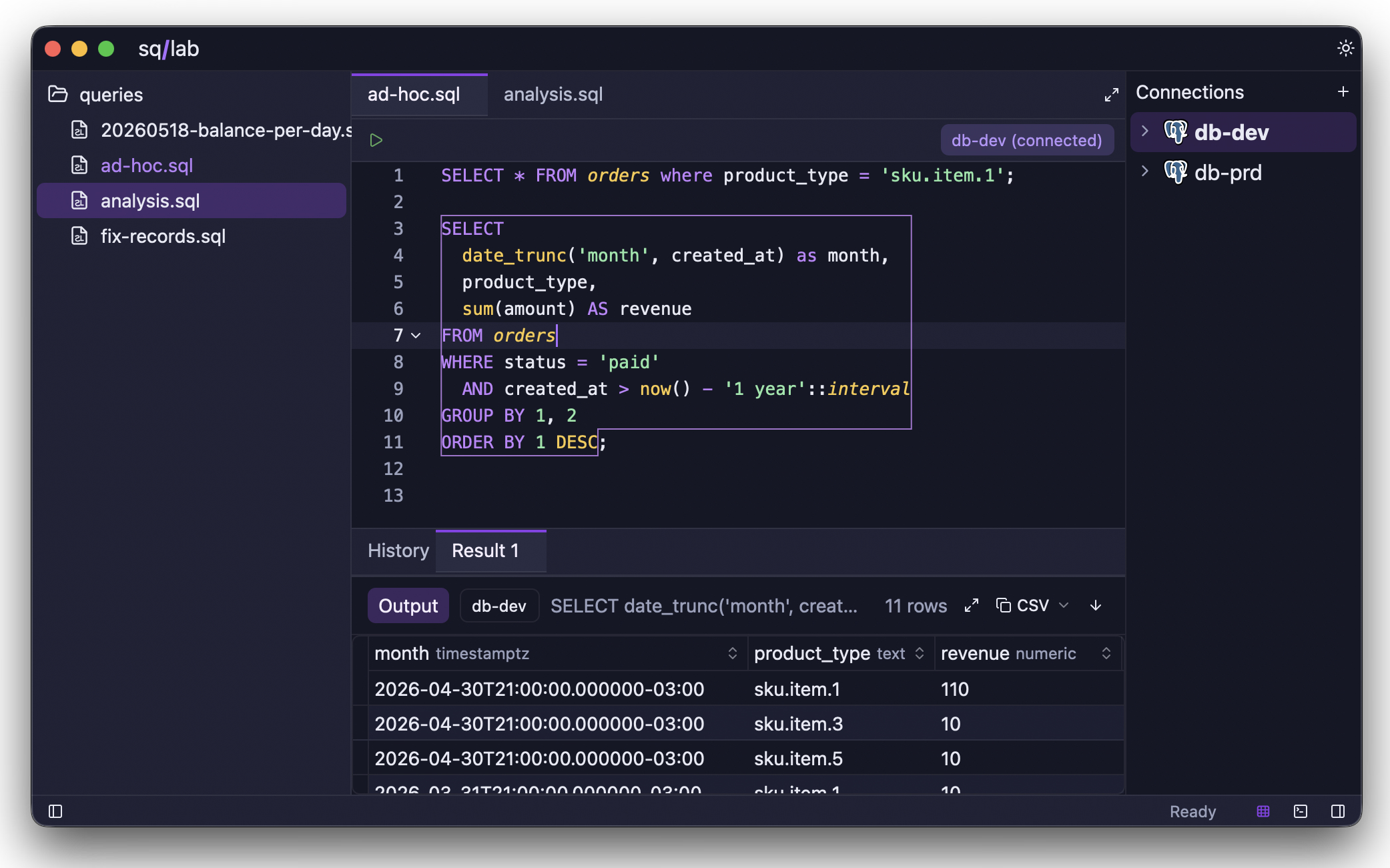 sq/lab main editor view